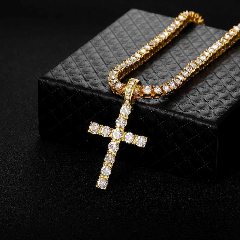 ⭐ Large 24" Cross & Diamond Infinity Necklace With 4mm Diamonds 18k Gold Pltd ⭐ - Picture 5 of 8